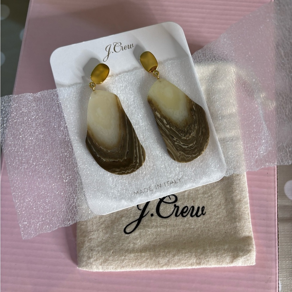J. Crew large acrylic earrings cream and brown NWT